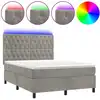 Image de vidaXL Lit boxspring avec matelas & LED gris clair 140x200 cm velours