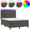 Image de vidaXL Lit boxspring avec matelas & LED gris foncé 140x200 cm velours