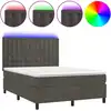 Image de vidaXL Lit boxspring avec matelas & LED gris foncé 140x190 cm velours