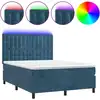 Image de vidaXL Lit boxspring avec matelas & LED bleu foncé 140x190 cm velours