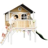 Image de Axi Sophie Maison Enfant Avec Toboggan Vert | Aire De Jeux Pour L'Extérieur En Marron & Blanche | Maisonnette / Cabane De Jeu En Bois