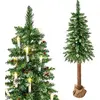 Image de Arbre de Noël artificiel avec tronc en bois - 220 cm + neige & décoration