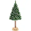 Image de Arbre de Noël artificiel 160 cm - avec neige et pommes de pin et tronc en bois