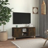 Image de The Living Store Armoire TV avec pieds en bois massif chêne fumé 103,5x35x50 cm