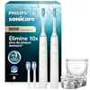 Image de Philips Sonicare DiamondClean 9000 - Brosse à dents électrique avec application, capteur de pression, verre de recharge, blanc, lot de deux, modèle HX9914/62 en occasion ou reconditionné