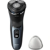 Image de Rasoir Philips série 3000 S3144/00, rasoir électrique pour rasage sur peau sèche ou humide, rasoir rotatif, noir, bleu, PowerCut, SH30, 2 ans, batterie rechargeable