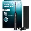 Image de Philips Sonicare série 6100, modèle HX7401/12, pour adultes, technologie sonique, pour dents sensibles, 62 000 mouvements par minute, couleur noire, 2 minutes, 4 cycles de 30 secondes