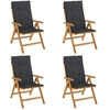 Image de vidaXL Chaises de jardin avec coussins 4 pcs. Bois massif teck