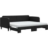 Image de vidaXL Lit de jour extensible avec matelas noir 90x200 cm Tissu
