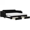 Image de vidaXL Lit de jour extensible avec tiroirs noir 90x190 cm Tissu