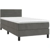 Image de vidaXL Lit boxspring avec matelas gris foncé 100x200 cm velours