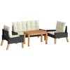 Image de vidaXL Ensemble salon de jardin 4 pièces avec coussins Poly rotin&bois massif