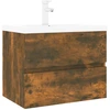 Image de vidaXL Armoire de lavabo avec vasque encastrée Chêne fumé Matériau dérivé du bois