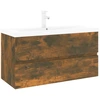 Image de vidaXL Armoire de lavabo avec vasque encastrée Chêne fumé Matériau dérivé du bois