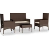 Image de vidaXL Ensemble de salon de jardin 4 pièces avec coussins Marron Poly Rattan