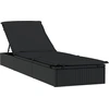 Image de vidaXL Bain de soleil 1 pièce avec support Noir 201x55x62 cm Poly rotin