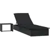 Image de vidaXL Bain de soleil 1 pièce avec table noir Poly rotin