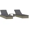 Image de vidaXL Bains de soleil 2 pcs. avec table Gris Poly Rattan