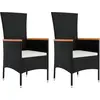Image de vidaXL Chaises de jardin avec coussins 2 pcs. Poly rotin noir