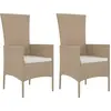 Image de vidaXL Chaises de jardin avec coussins 2 pcs. Poly rotin beige