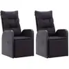 Image de vidaXL Fauteuil de jardin avec coussin 2 pcs. Réglable Noir Poly Rattan