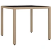 Image de vidaXL Table de jardin avec plateau en verre Beige Poly rotin & verre trempé