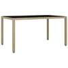 Image de vidaXL Table de jardin avec plateau en verre Beige Poly rotin & verre trempé