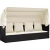 Image de vidaXL Lit lounge d'extérieur avec toit et coussins noir Poly rotin