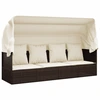 Image de vidaXL Lit lounge d'extérieur avec toit et coussins Marron Poly rotin