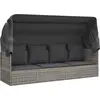 Image de vidaXL Lit lounge d'extérieur avec toit et coussins Gris Poly rotin