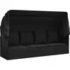 Image de vidaXL Lit lounge d'extérieur avec toit et coussins noir Poly rotin