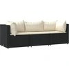 Image de vidaXL Ensemble de salon de jardin 3 pièces avec coussins noir poly rotin