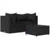 Image de vidaXL Ensemble de salon de jardin 3 pièces avec coussins noir poly rotin