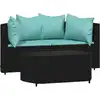 Image de vidaXL Ensemble de salon de jardin 3 pièces avec coussins noir poly rotin
