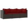 Image de vidaXL Ensemble de salon de jardin 3 pièces avec coussins Marron Poly Rattan