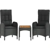 Image de vidaXL Ensemble de salon de jardin 3 pièces avec coussins noir poly rotin