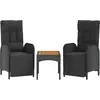 Image de vidaXL Chaises de jardin relax 2 pcs. avec table noir poly rotin