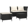 Image de vidaXL Ensemble de salon de jardin 3 pièces avec coussins noir poly rotin