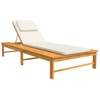 Image de vidaXL Bain de soleil avec coussin blanc crème & housse en bois massif d'acacia