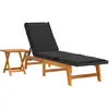 Image de vidaXL Bain de soleil avec table Poly rotin et bois massif Acacia