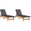 Image de vidaXL Bains de soleil 2 pcs. noir marron Poly rotin bois massif acacia