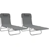 Image de vidaXL Bain de soleil pliable 2 pcs. Gris Textilène et acier