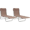 Image de vidaXL Bain de soleil pliable 2 pcs. Marron Textilène et acier