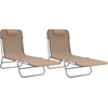 Image de vidaXL Bain de soleil pliable 2 pcs. Taupe Textilène et acier