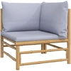 Image de vidaXL Canapé d'angle de jardin avec coussins gris clair en bambou
