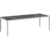 Image de vidaXL Table de jardin blanche 250x100x75 cm Poly rotin et verre trempé