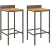 Image de vidaXL Tabouret de bar 2 pcs. Gris Poly rotin et bois massif acacia