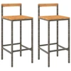 Image de vidaXL Tabouret de bar 2 pcs. Gris Poly rotin et bois massif acacia