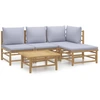 Image de vidaXL Ensemble de salon de jardin 5 pièces avec coussins gris clair en bambou