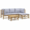 Image de vidaXL Ensemble de salon de jardin 5 pièces avec coussins gris clair en bambou
